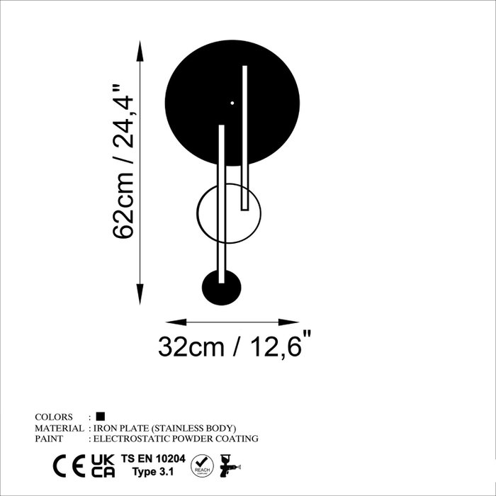 Wallity Reloj de Pared Decorativo de Metal Negro
